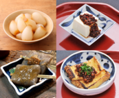 地元食材を集めた特別メニュー（勇屋の手作り豆腐や油揚げ、上澤梅太郎商店のたまり漬けなど）